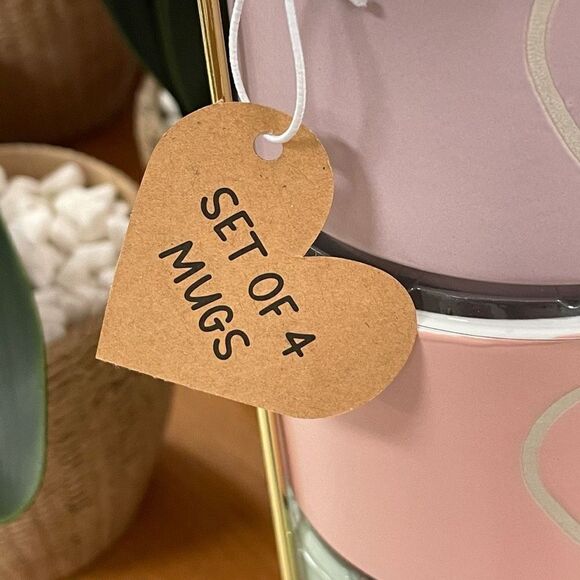 NWT Eccolo Set of 4 Stackable Mugs with Gold Rack White Hearts & Letters Pastel - Picture 2 of 11